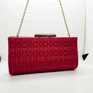 Y2K Banana Republic Red Woven Clutch with Red Lucite Clasp Gold Chain Excellent